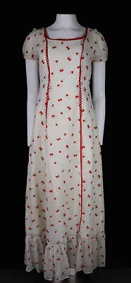 Vintage 70s Norma J USA M 8 (tag 13) White Strawberries Long Maxi Prairie Dress • $129.99
