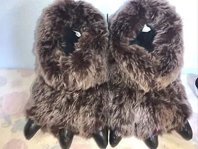 Furry Monster Claw Animal Feet Novelty Slippers Gray Slip On Size S-M • $20