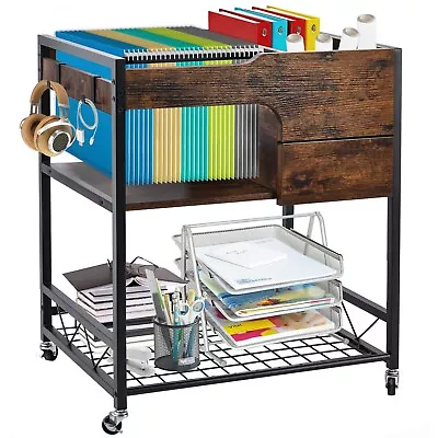 Rolling File Cart With Wheels Mobile File Cabinet With Lock File Cart With ... • $148.68