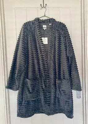 John Lewis Charcoal Grey Ribbed Fleece Velvet Soft Robe Size S/M RRP: £34 ~ BNWT • £24.99
