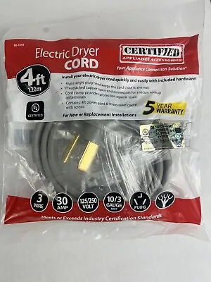 Certified Appliance Accessories Electric Dryer Cord 4 Ft 3 Wire 30 Amp 125/250 V • $11.50