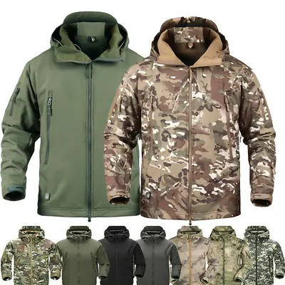 Men Waterproof Windproof Work Jacket Hooded Tactical Hiking Combat Coat Casual • £41.47