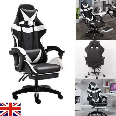 White Racing Gaming Chair Swivel Home Office Gamer Chair With Wheels  • £83.50