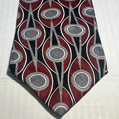 Martin Wong Mens Tie Silk Red Silver Black Standard Length • $5.95