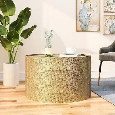 Rache Modern Round Coffee Table With Hammered Iron • $199.30