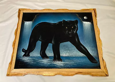 Vintage 60s 70s Large Black Panther Velvet Painting / Signed By Artist • $69.99