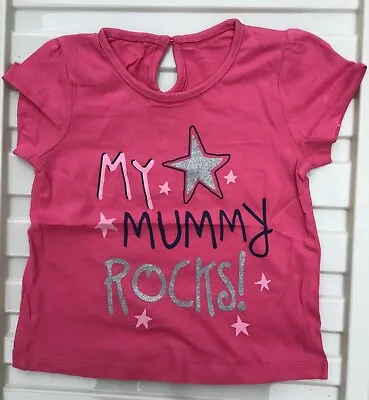 Baby Girls Pink Short Sleeve T Shirt With My Mummy Rocks Detail • £3.99