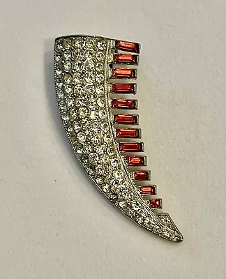 Vintage Art Deco Ruby-Colored  & Clear Rhinestone Silver-tone Dress Clip • $15