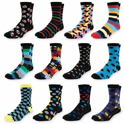 Men's Dress Socks Size 10-13 Colorful Funky Patterned Crew Socks 12 Pairs • $28.95