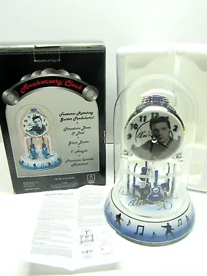 ELVIS PRESLEY KING Of ROCK N' ROLL ANNIVERSARY CLOCK ~ GLASS DOME PORCELAIN BASE • $20