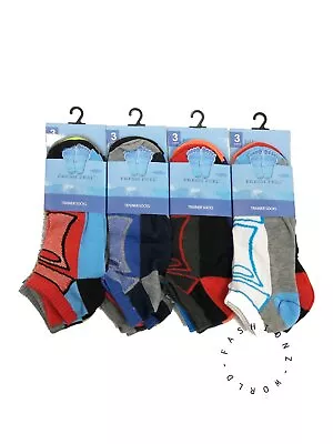 6 12 Pairs Mens Coloured Trainer Socks Funky Design Ankle Socks Fresh Feel UK • $9.11