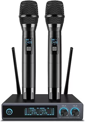 Perwhy UHF Wireless Microphone Metal Professional Dual Channel Handheld Mics • £45