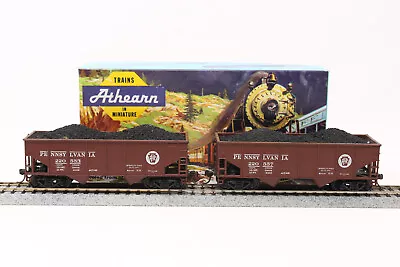 HO Athearn 2-Bay R/S Hopper W/ Coal Pennsylvania PRR 220553 & 220557 Set Of 2 • $18.89