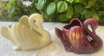 VTG MCM Pair CASEY WARE Glazed ‘SWAN’ Ceramic Vase/Planters  #80/1-Australia • $40