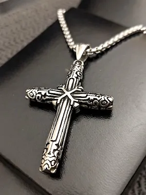 Mens Silver Steel Medieval Cross Necklace Viking Nordic Necklace Valentines Gift • £19.99