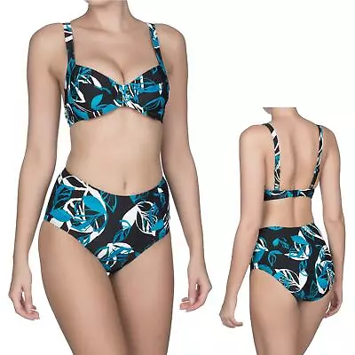 Naturana Bikini Set Underwired Soft Cup Top High Waist Brief 72424 BlackBlue WM • £19.99