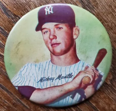 RARE Vintage 1954 Grape Nut Mickey Mantle Yankees Premium PIN Button 2.5in Bat  • $6999.95