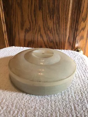 Vintage Thread Spool Round Box W/Lid Marbled White Plastic + 19 Wooden Spools • $15