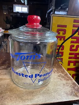 Vintage Toms Toasted Peanuts Glass Canister Jar Counter Display Nice!! • $70