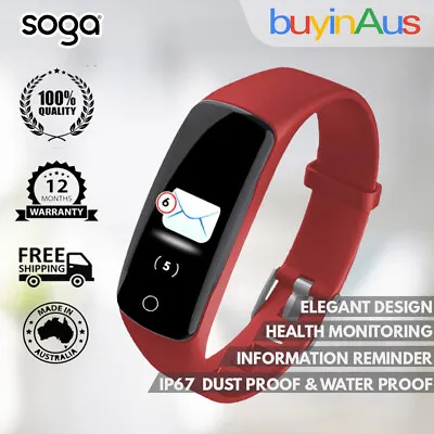 SOGA Fitness Tracker Waterproof Smart Bracelet Watch Monitor Red • $59.90