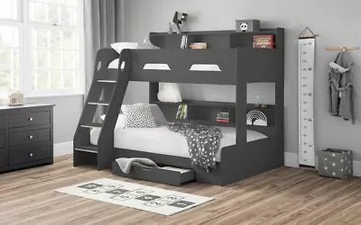 Anthracite Grey TRIPLE SLEEPER Bunk Bed With Shelves & 1 Drawer ORSON  • £739