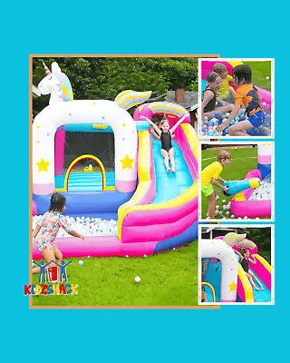 Kids Unicorn Fun Inflatable Bouncy Castle With Water Slide Pool Bounce House  • $599