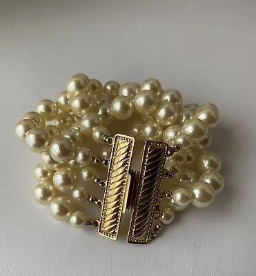 Carolee Faux Pearl Bracelet Multi Strand Statement Vintage Stunning • $75