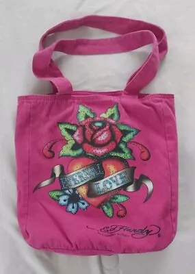 Ed Hardy X Christian Audigier Tote Bag Canvas Purse Pink Crossbody W/ Handles • $44.99