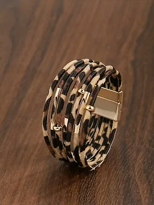 £6.95 • Buy Women's Faux Leather Leopard Animal Print Fashion Bracelet Bangle Magnetic Clasp