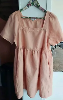 EUC Madewell Womens Linen Blend Allie Mini Dress Peach Short Sleeve Size Medium • $26.99