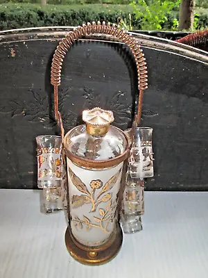 Vintage Libbey Gold Leaf Glass Liquor Decanter And Five Shot Glasses • $39.99