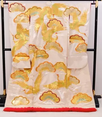 Japanese Kimono Uchikake Vintage Gorgeous Wedding Gold Crane (u63) • $225