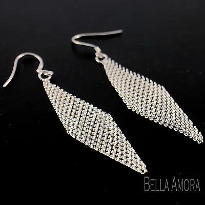 £5.99 • Buy 925 Stamped Silver Diamond Mesh Dangle Drop Earrings Ladies Gift New UK