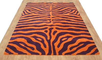 Zebra Orange Purple Modern Handmade Hand-Tufted 100% Wool Area Rug Carpet. • $321.78