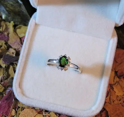 CERTIFIED! Natural Shocking Green Tsavorite Garnet Sterling Silver Ring 7US 🌲 • $279.95