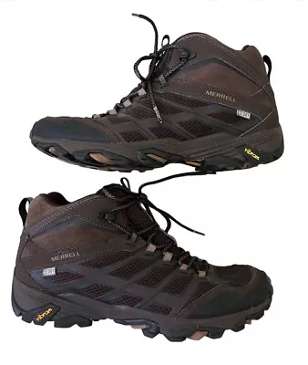 Merrell Mens Sz 10 Moab FST MID Waterproof Hiking Shoes Boots Vibram Brown Wide • $55.99