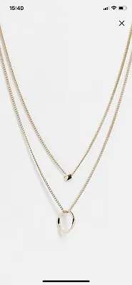 Ladies Gold Tone Multi-row Necklace With Twisted Bead And Hoop Design • £6