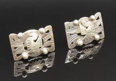 PERU 925 Silver - Vintage Aztec Mayan Bird Non Pierced Earrings - EG11758 • $83.80