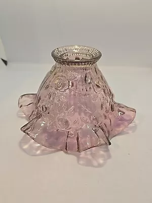 Vntg Fenton Glass Mauve Pink Amethyst Cabbage Rose Fairy Lamp Shade Ruffled Edge • £17.52