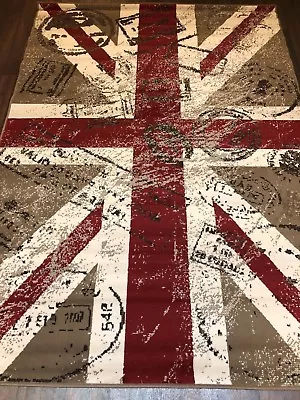 New Modern Stamped Union Jack Great Quality Rug Large 160cmx230c Beige Cream Red • £59.99