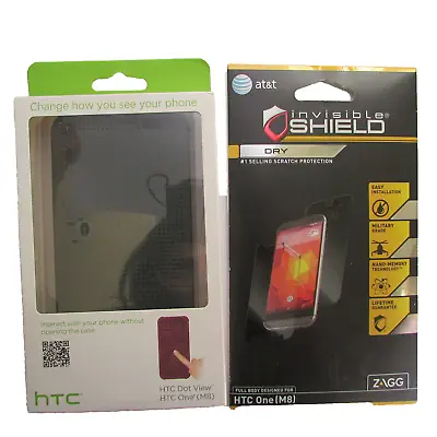 New REAL HTC One M8 Dot View Black /Gray Flip Smart Cover Case + ZAGG Screen NIB • $4.99