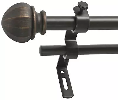 Facet Ball 5/8  Double Curtain Rod Set 26 To 48 Inches Vintage Bronze • $27.25