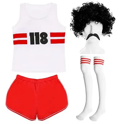 118 118 Fancy Dress Costume Vest Shorts Wig Socks Fun Run Marathon Retro Style • £23.25