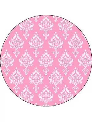 DAMASK PATTERN PINK Cake Toppers 19cm Black Edible Icing Image Decoration #01 • $15.95