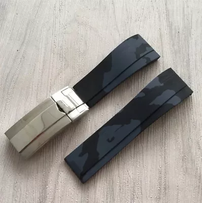 £26.99 • Buy 20MM Oysterflex CAMO Silicone Rubber Watch Strap Band + Clasp For Rolex Curve
