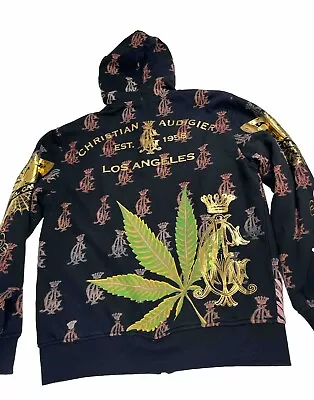 Christian Audigier Hoodie XL Gold Cannabis Reversible Ed Hardy Mi Vida LA Jacket • $118.98