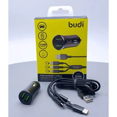 Budi 3 In 1 Cable With 2.4A 12W Car Charger - Black • $25
