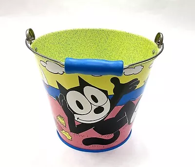 Vintage 1990's Felix The Cat Metal Pail Tin Sand Beach Bucket W/Wooden Handle • $14.99