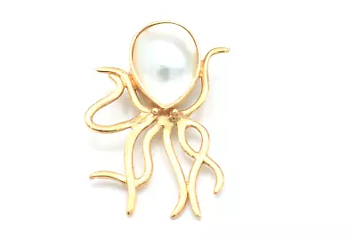 Octopus. Slide Pendant Charm Pear Shape Mabe Pearl 14k Yellow Gold New In Box • $499