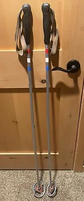 Vintage Metal Nordic Ski Poles 120 Cm 47 1/2  Leather Strap Grips & Baskets • $19.99